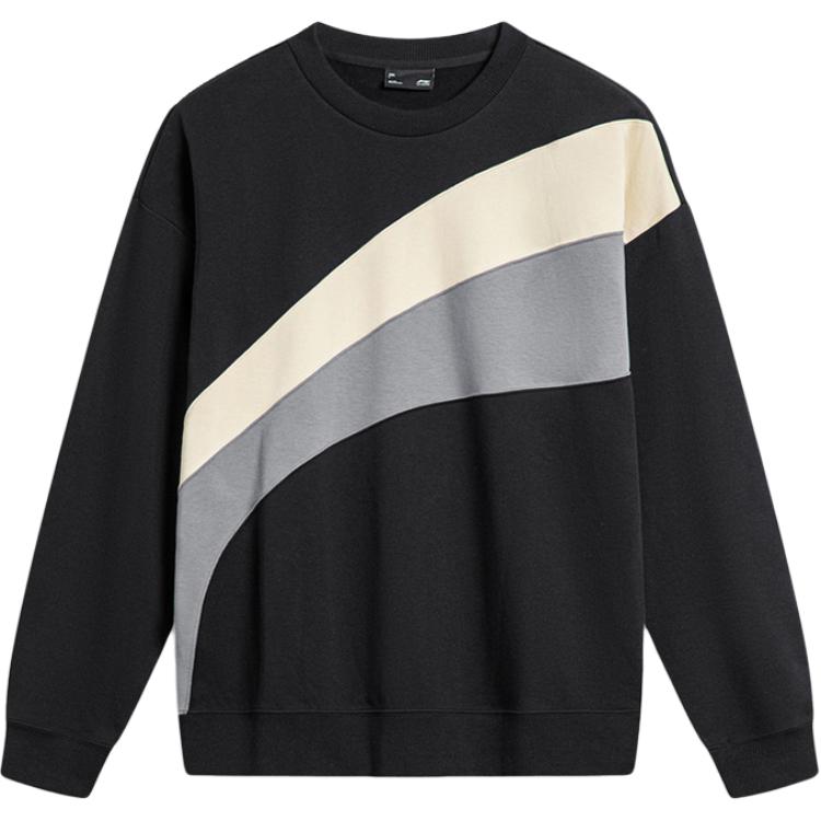Li-Ning Casual Colorblock Crewneck Breathable Loose Sweatshirt Black AWDTA17-1