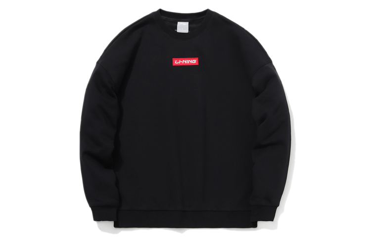 Li-Ning Casual Crewneck Pullover Long Sleeve Sweatshirt Black Unisex Couple Style AWDQ652-6