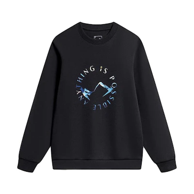 Li-Ning Casual Crewneck Sweatshirt Black - Letter Print Sports Life Series AWDT759-2