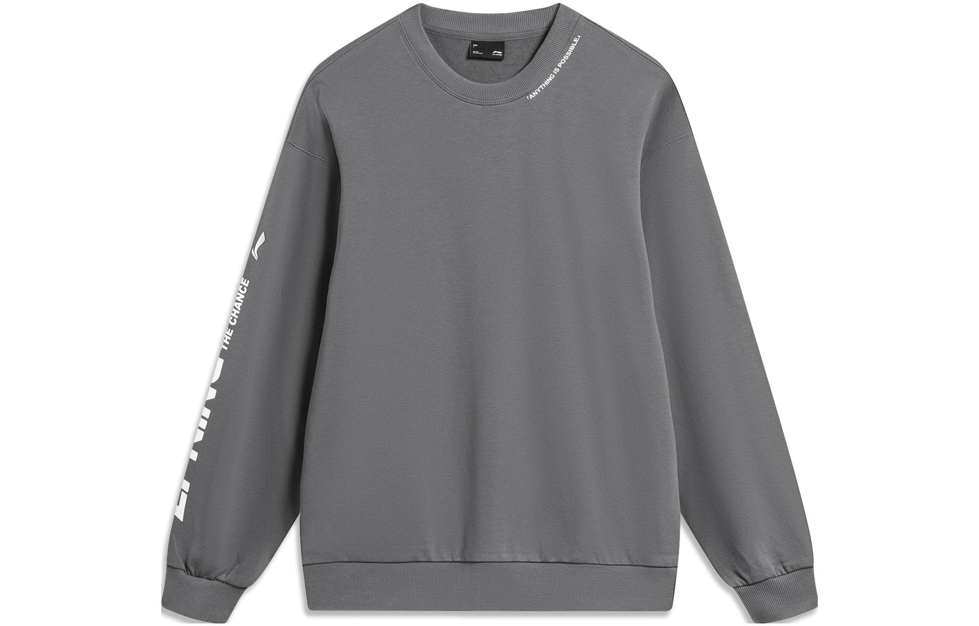 Li-Ning Casual Infrared Warmth Anti-Bacterial Letter Print Pullover - Grey Unisex AWDTB37-4