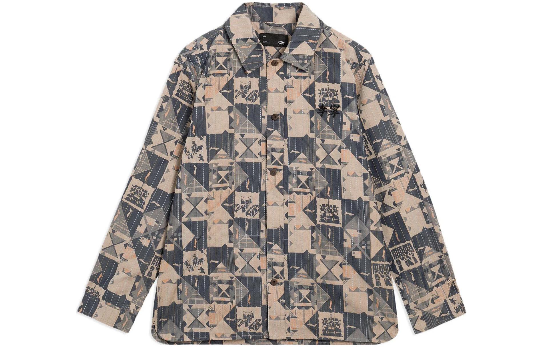 Li-Ning Casual Plaid Print Long Sleeve Jacket for Men - Cassava & Tangerine Pattern AFDS313-1