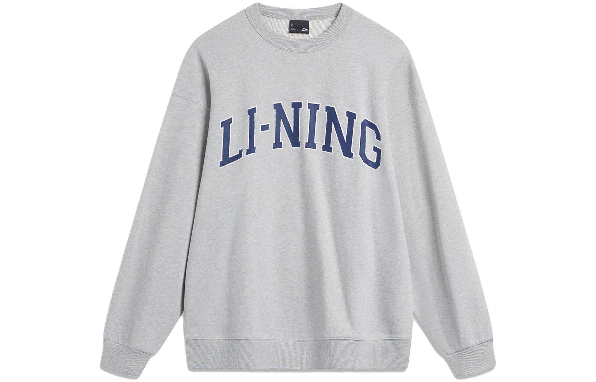 Li-Ning Casual Unisex Crewneck Sweatshirt - Loose Fit, Letter Print, Light Gray AWDU785-3