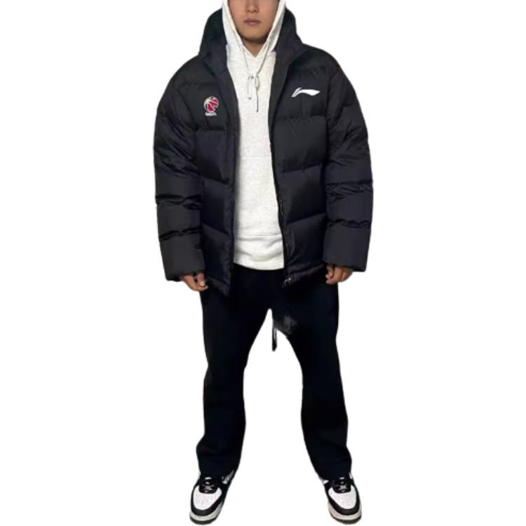Shop 李寧 CBA系列 黑色短款連帽羽絨外套 運動服 AYMT329-1