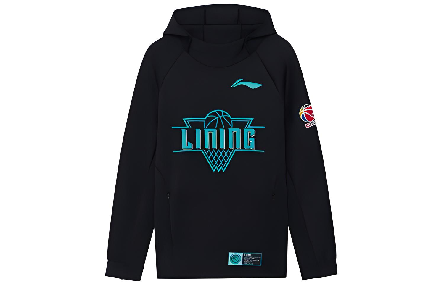 Li-Ning CBA Series Black Letter Print Pullover Hoodie AWDR709-2