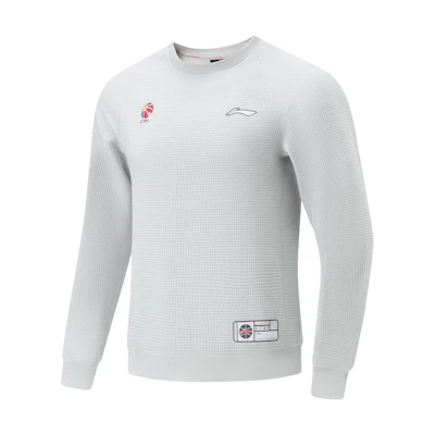 Li-Ning CBA Series Logo Print Crewneck Pullover Sweatshirt - Chuan Ash Gray AWDT863-6