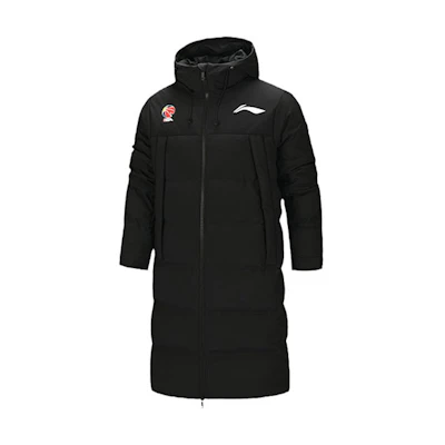 Li-Ning CBA Series Winter Long Hooded Down Jacket Black Warm Windproof AYMQ099-1(CBALogo)