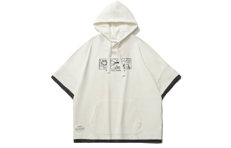 Li-Ning CF Cool Graffiti Print Hoodie Short Sleeve Sweatshirt Off-White Unisex AWDR508-2