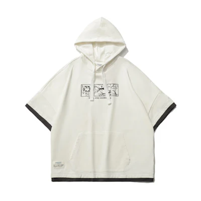 Li-Ning CF Cool Graffiti Print Hoodie Short Sleeve Sweatshirt Off-White Unisex AWDR508-2