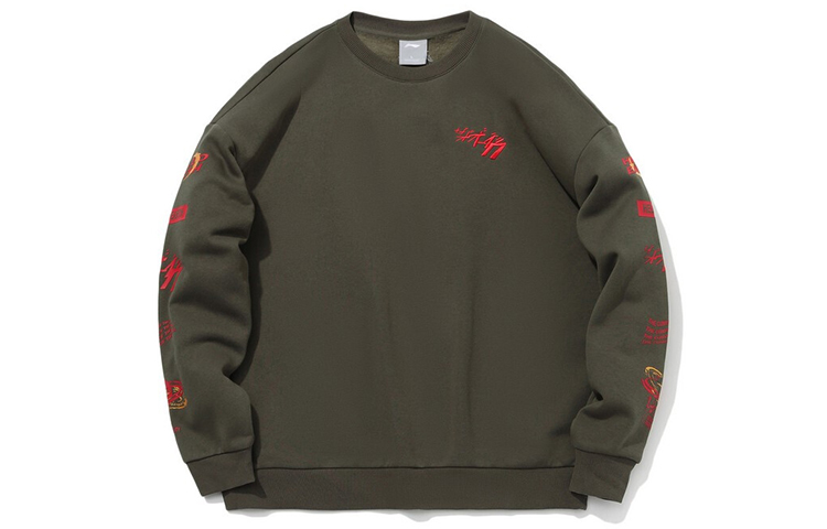 Li-Ning CF Hello Earth Olive Green Unisex Pullover Crewneck Sweatshirt AWDQC14-3