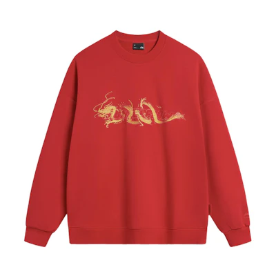 Li-Ning CF Heritage Dragon Print Crewneck Sweatshirt Red Mens AWDU813-2