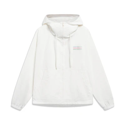 Li-Ning CF Letter Print Hooded Jacket Unisex Champagne White AFDT521-2