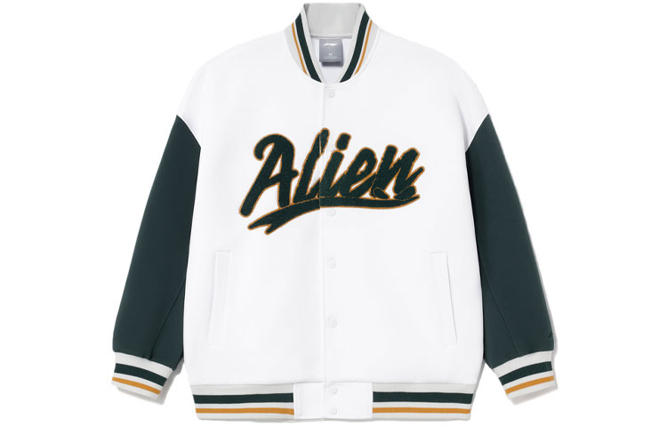 Li-Ning CF Letter Print Long Sleeve Baseball Jacket Unisex - White AWDRG96-1