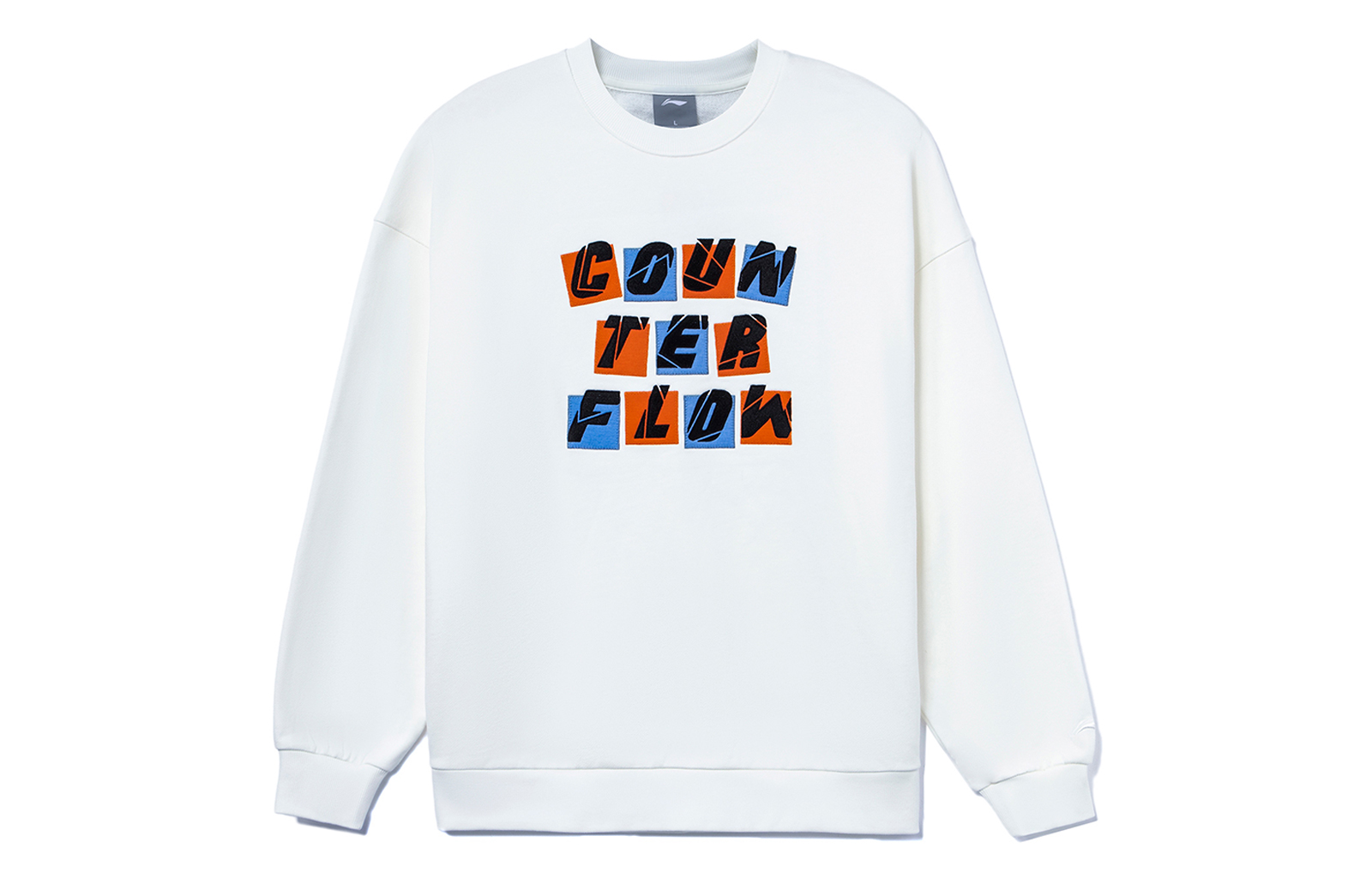 Li-Ning CF Letter Sticker Print Pullover Sweatshirt Unisex Cream White AWDRG52-1