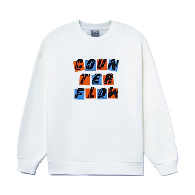 Li-Ning CF Letter Sticker Print Pullover Sweatshirt Unisex Cream White AWDRG52-1