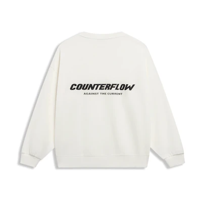Li-Ning CF Logo Print Pullover Sweatshirt Unisex Couple Style - Off White AWDT533-5