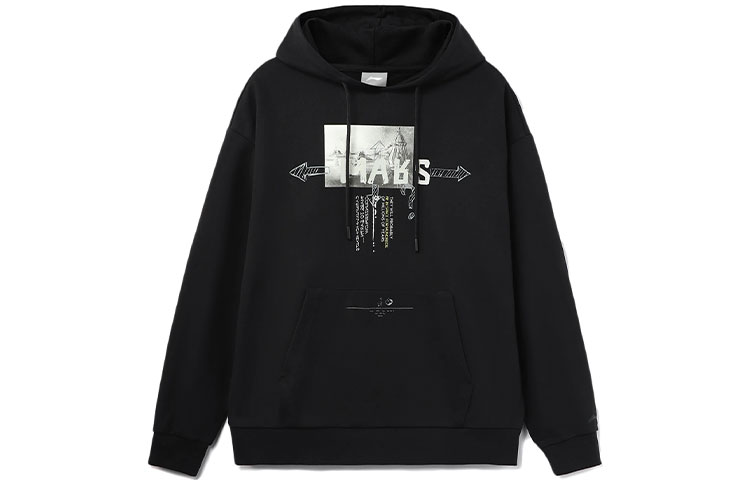 Li-Ning CF Mars Graphic Hoodie Black Unisex Loose Fit Pullover AWDRD66-2