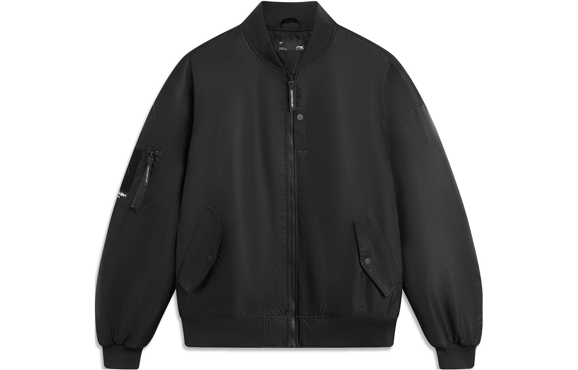 Lookbook Li-Ning CF Retro Letter Print Loose Fit Baseball Jacket Unisex - Black AJMT249-1