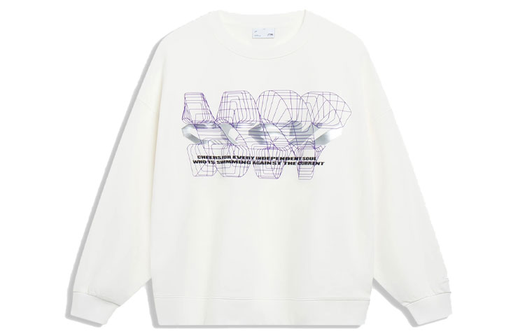 Li-Ning CF Retro Reflective Letter Print Pullover Sweatshirt Unisex Off-White AWDT529-2
