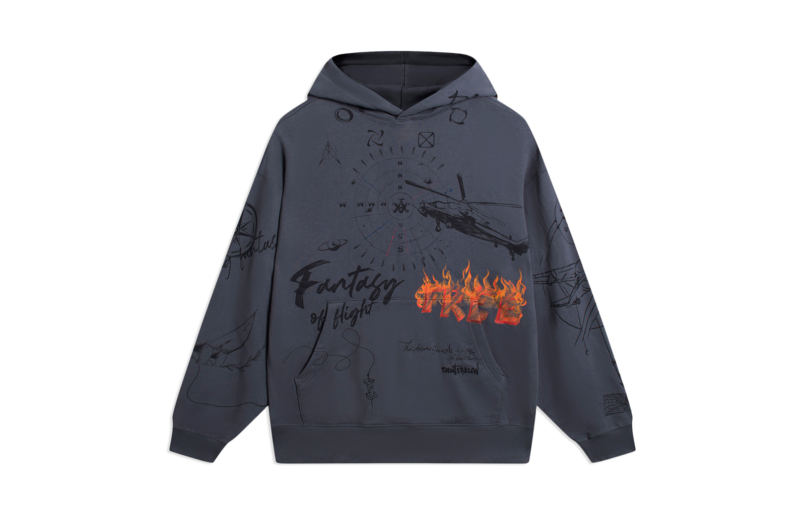 Li-Ning CF Retro Series Letter Print Hoodie Unisex Thunder Gray AWDSH33-3