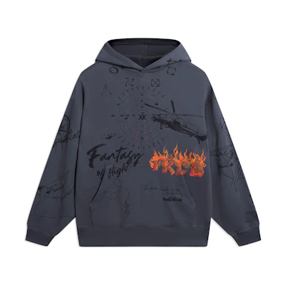 Li-Ning CF Retro Series Letter Print Hoodie Unisex Thunder Gray AWDSH33-3