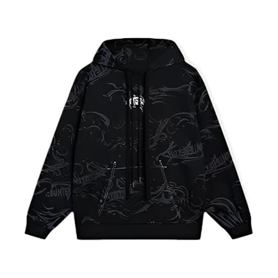 Li-Ning CF Series All-Over Print Drawstring Black Unisex Long-Sleeve Hoodie AWDSI43-2