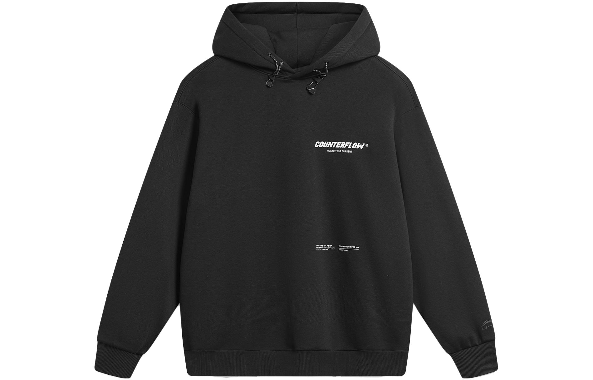 Li-Ning CF Series Fleece Hoodie Black Warm Pullover Long Sleeve AWDTB15-1