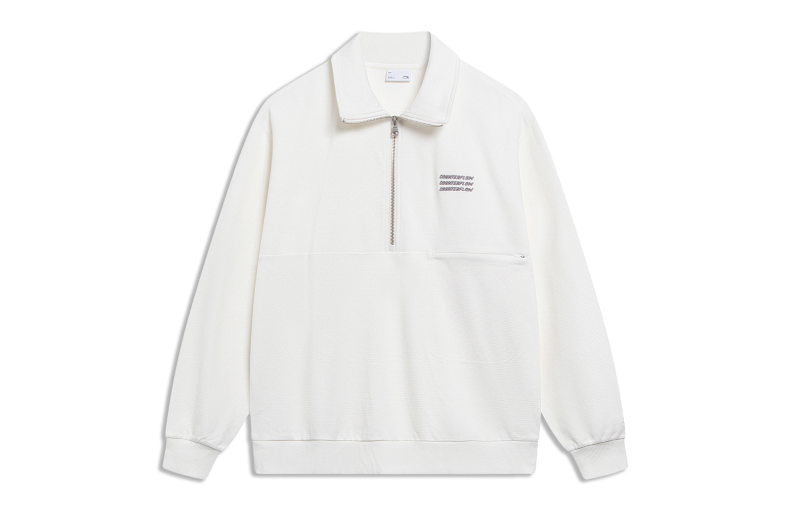 Li-Ning CF Solid Color Logo Embroidered Pullover Sweatshirt Off-White Unisex AWDT589-1