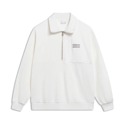 Li-Ning CF Solid Color Logo Embroidered Pullover Sweatshirt Off-White Unisex AWDT589-1