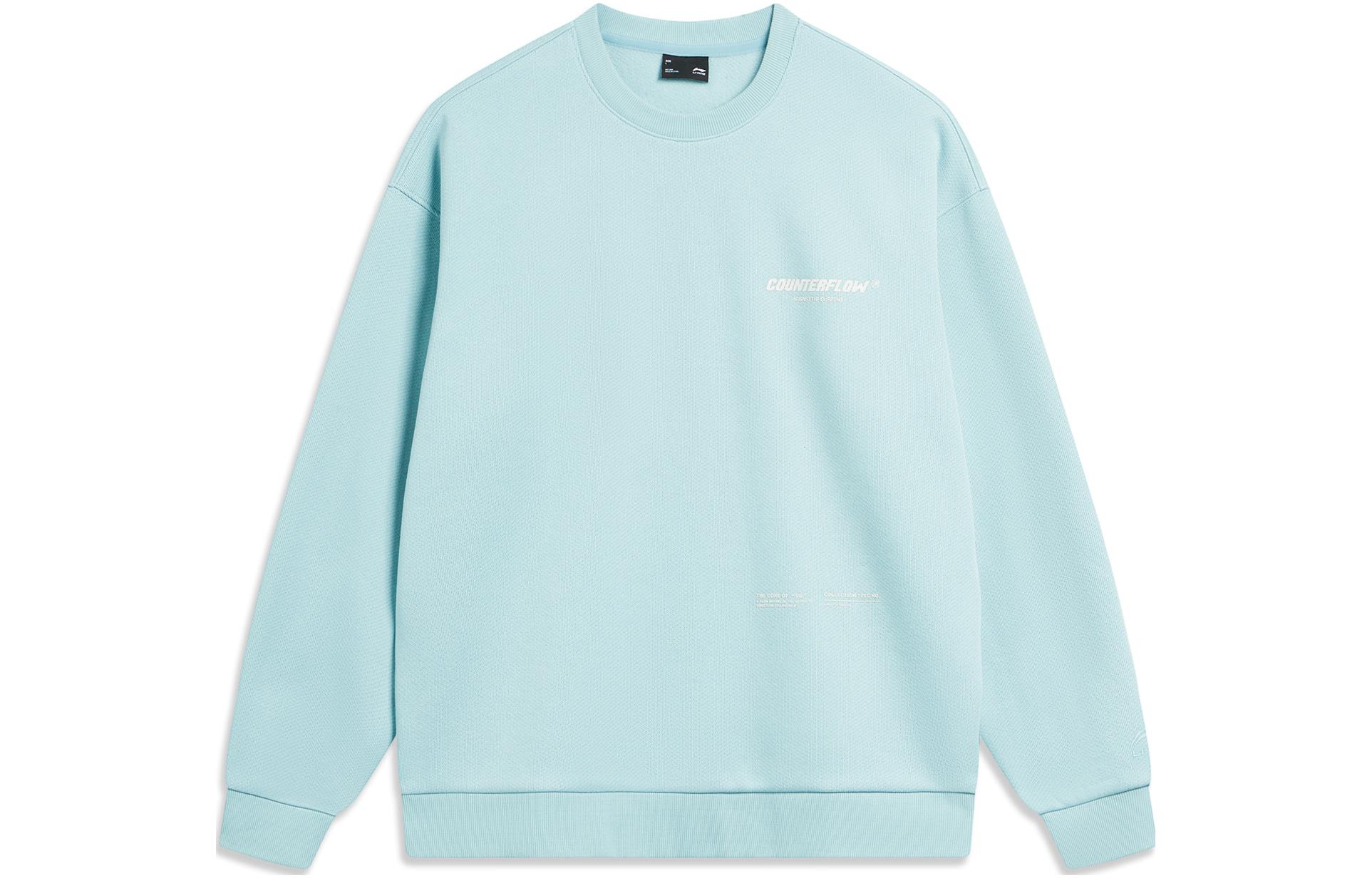 Li-Ning CF Suo Series Letter Print Fleece Crewneck Sweatshirt Unisex Light Blue AWDTB05-5