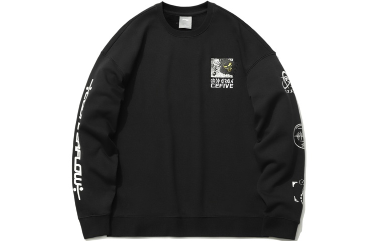 Li-Ning CF Suy Series Black Printed Loose Pullover Sweatshirt Unisex Casual AWDR384-2