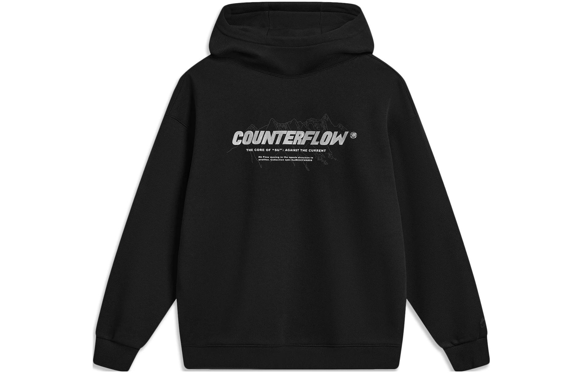 Li-Ning CF Wild Letter Print Fleece Pullover Sweatshirt Unisex Black AWDTB01-1