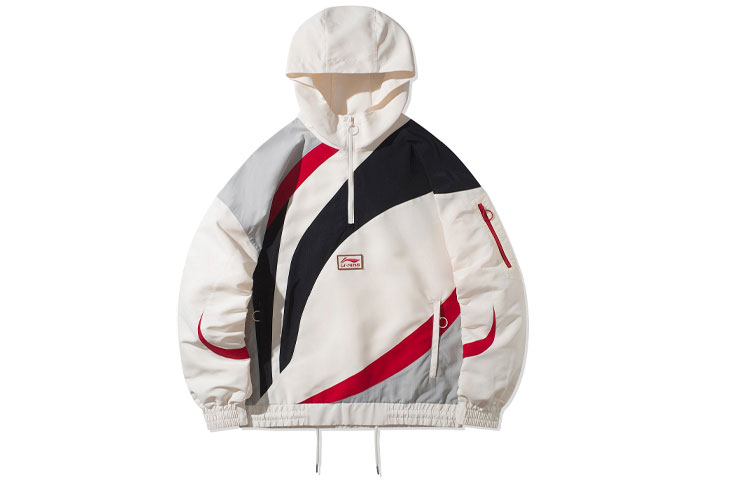 Li-Ning China Half-Zip Colorblock Hooded Jacket Beige Sportswear AFDR251-2