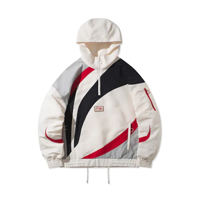 Li-Ning China Half-Zip Colorblock Hooded Jacket Beige Sportswear AFDR251-2