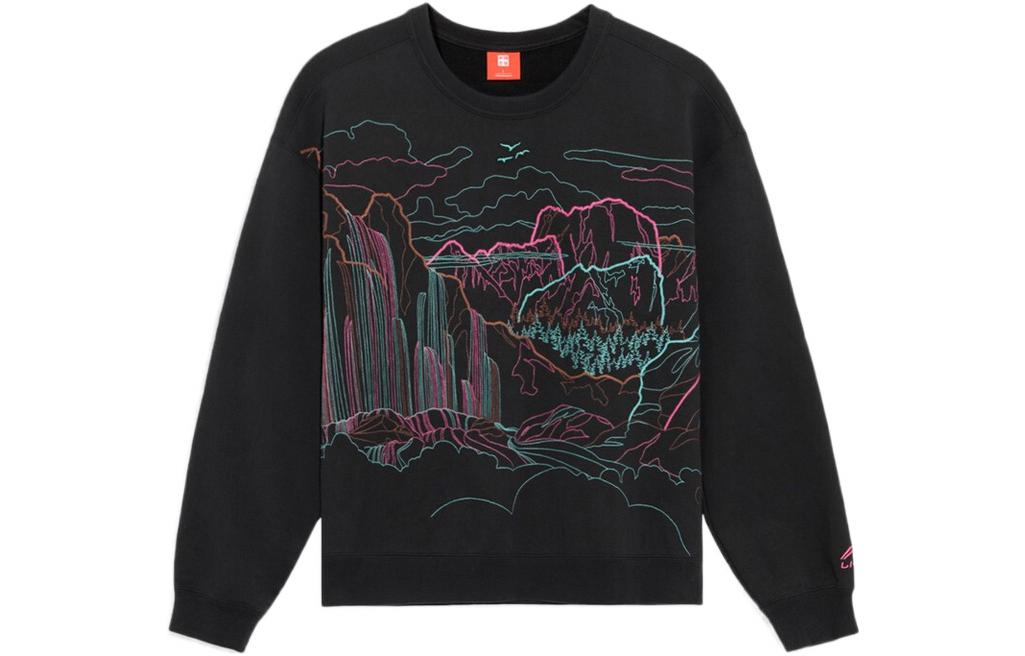 Li-Ning China Landscape Embroidery Pullover Unisex Sweatshirt Black AWDS279-1