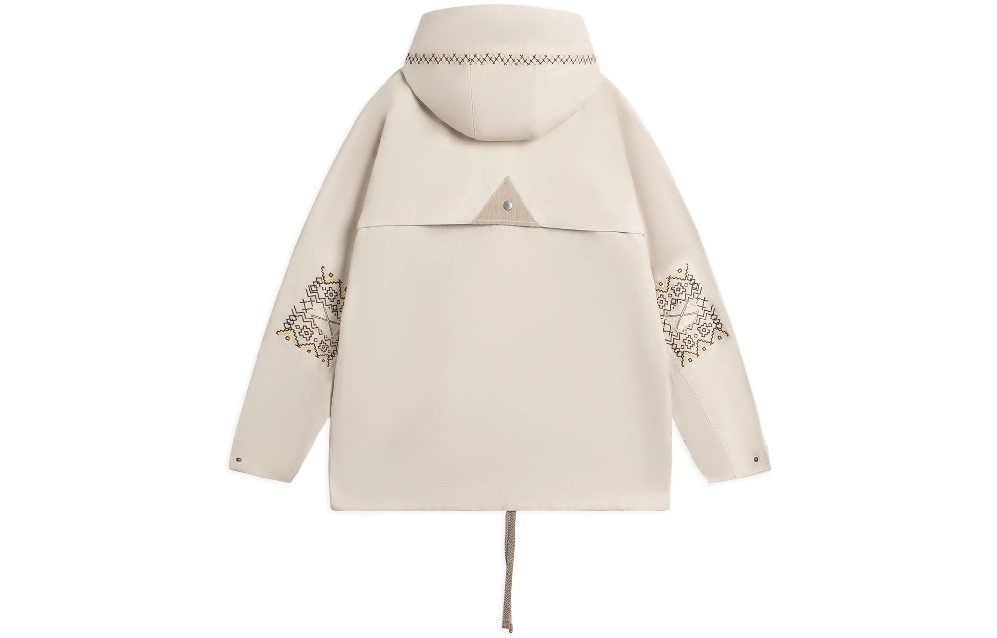 Lookbook 李寧中國系列白色連帽外套男女款刺繡標誌 AFDSB71-1