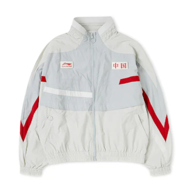 Li-Ning China Sports Fashion Embroidered Logo Color-block Jacket Grey Mens AJDR231-4