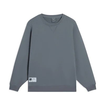 Li-Ning China Style Logo Patch Crewneck Long Sleeve Sweatshirt Silver Gray Mens AWDSB13-9