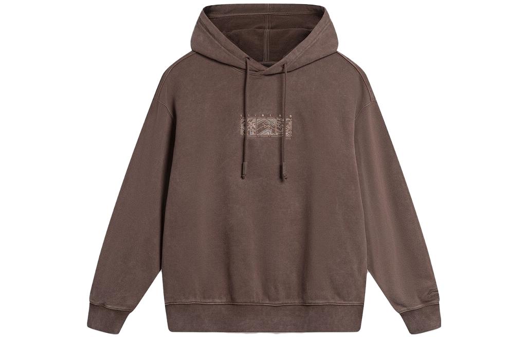 Li-Ning Chinese Culture Hoodie Beige Brown Graphic Pullover AWDT905-1