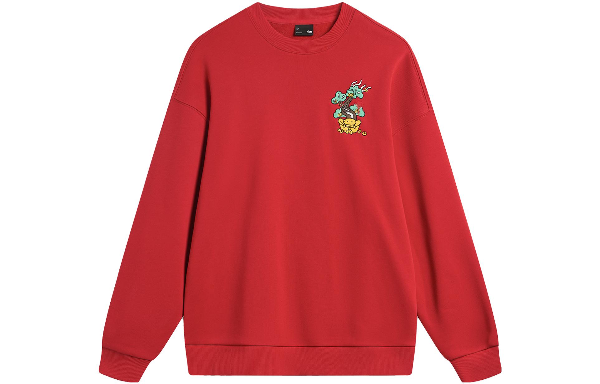 Li-Ning Chinese New Year Agate Red Graphic Crewneck Unisex Sweatshirt AWDU763-2