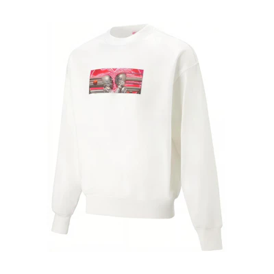 Li-Ning Chinese Pattern Print White Hoodie Unisex Casual Long-Sleeve Pullover AWDT233-1