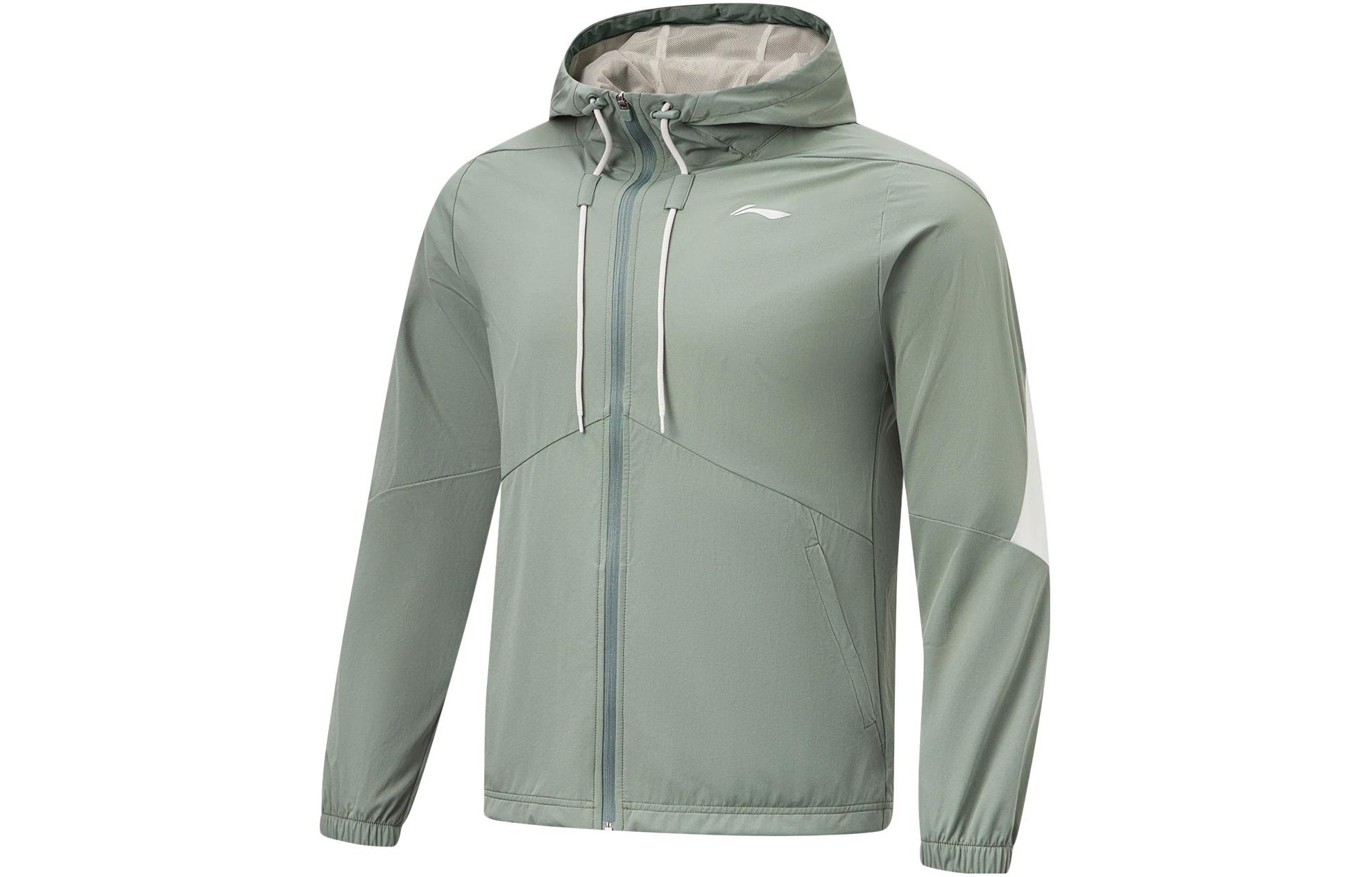 Li-Ning Color-Block Hooded Fitness Jacket in Gray-Green AFDT411-3