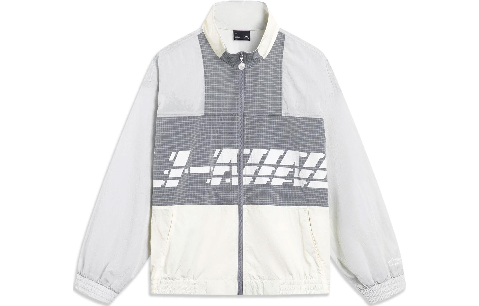 Li-Ning Color-Block Letter Print Loose Jacket - Stone Gray/Off-White AJDT405-3