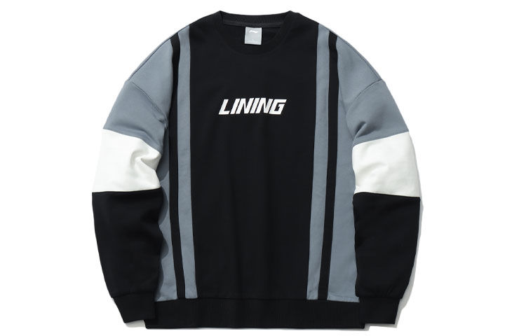 Li-Ning Colorblock Logo Print Crewneck Sweatshirt Black AWDR517-4