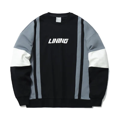 Li-Ning Colorblock Logo Print Crewneck Sweatshirt Black AWDR517-4