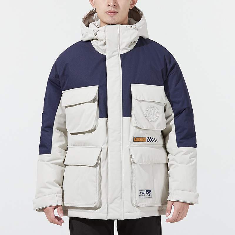 Shop Li-Ning Colorblock Multi-Pocket Hooded Down Jacket - Winter Fashion Series AYMS265-2