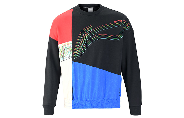 Li-Ning Colorblock Pullover Sweatshirt Blue/Black Casual Tennis Style AWDQ821-1