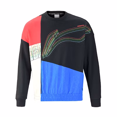 Li-Ning Colorblock Pullover Sweatshirt Blue/Black Casual Tennis Style AWDQ821-1