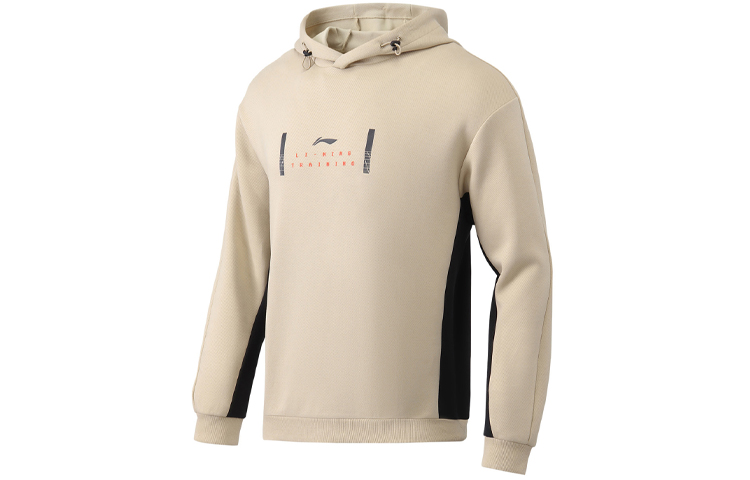 Li-Ning Contrast Letter Print Pullover Hoodie Training Series Khaki AWDR063-3