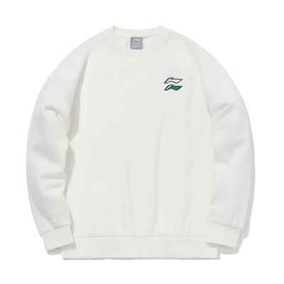 Li-Ning Cream White Fleece Crewneck Casual Sweatshirt AWDQB71-1
