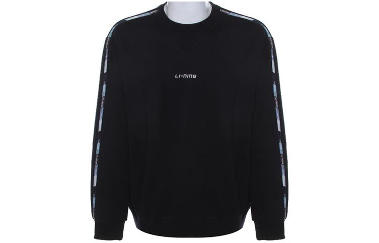 Li-Ning Crewneck Logo Print Pullover Sweatshirt in Black AWDRC21